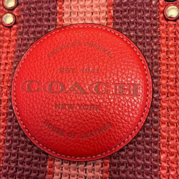 Coach Dempsey Straw Miami Tote 22 Crossbody in Red - Picture 11 of 11